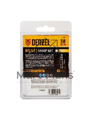 Набор бит Denzel TORX 6х50, сталь S2, шестигранный профиль, 10 шт.