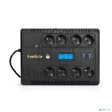 Источник бесперебойного питания ExeGate NEO Smart LHB-650.LCD.AVR.8SH.CH.RJ.USB 650VA/390W, LCD, AVR, 8*Schuko, RJ45/11, USB, 4*USB-порта для зарядки, черный