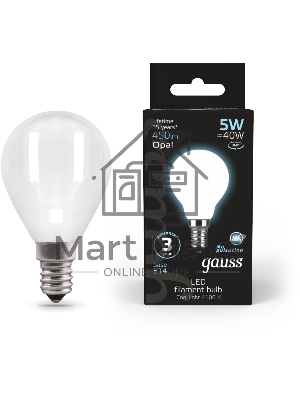 Лампа светодиодная Filament Шар E14 5Вт 4100К OPAL Gauss 105201205