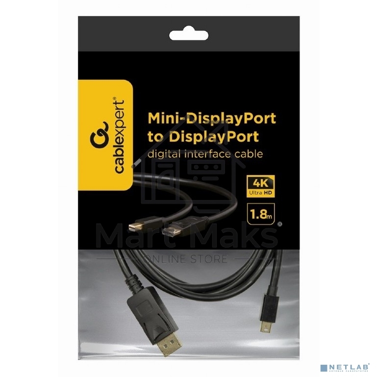 Кабель miniDP<->DP Cablexpert CCP-mDP2-6, 20M/20M, v.1.2, 4K, 1.8м, черный, позол.разъемы, пакет