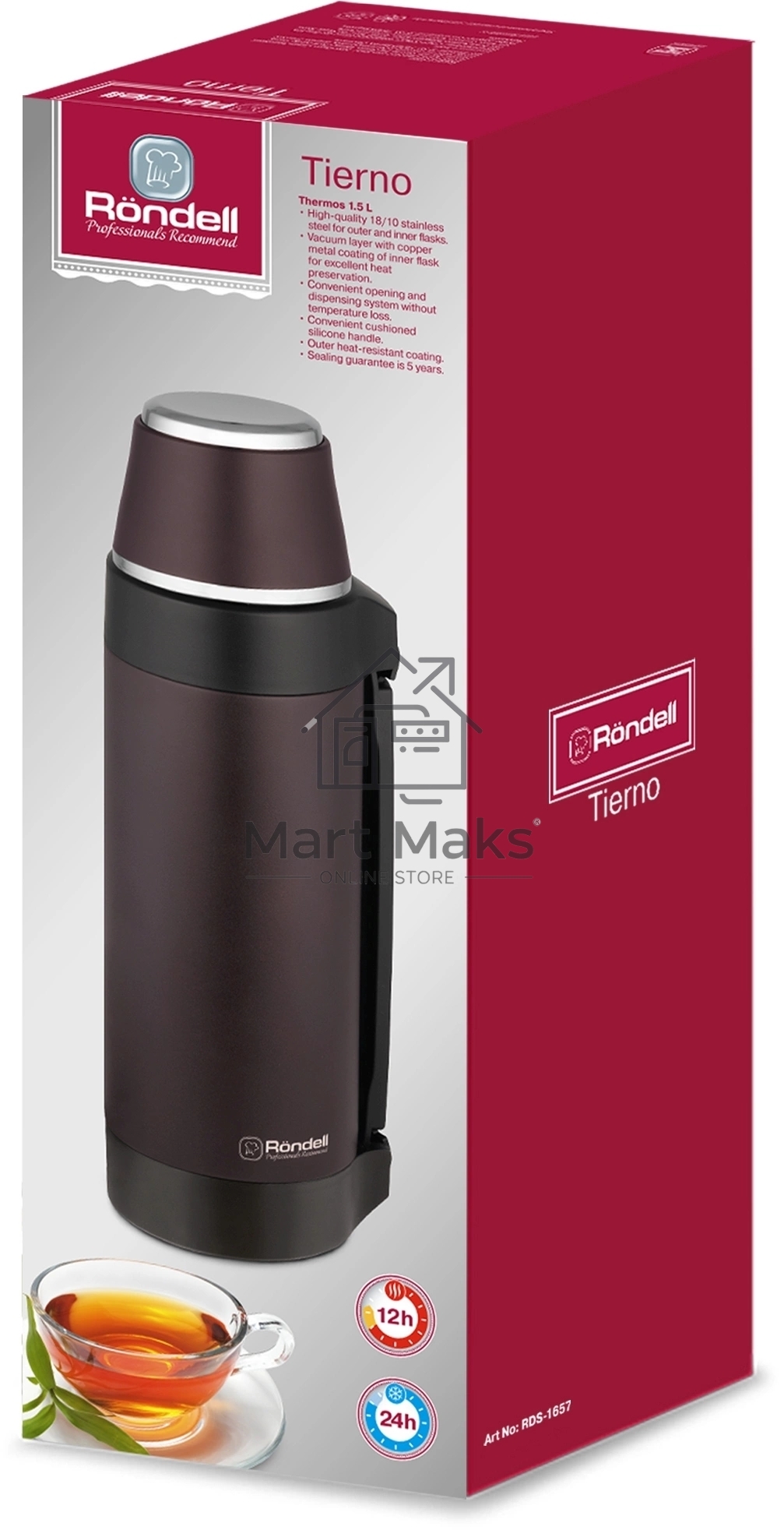 Термос для напитков Rondell Tierno RDS-1657 1.5л. бордовый картонная коробка