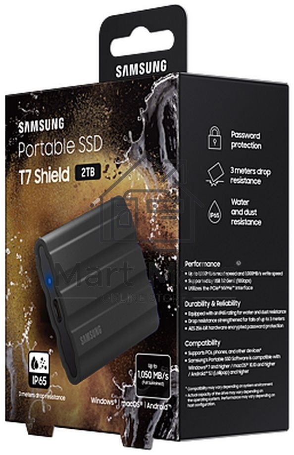 Твердотельный диск 2TB Samsung T7 Shield MU-PE2T0S/WW, V-NAND, USB 3.2 Gen 2 Type-C  R/W - 1000/1050 MB/s /EU