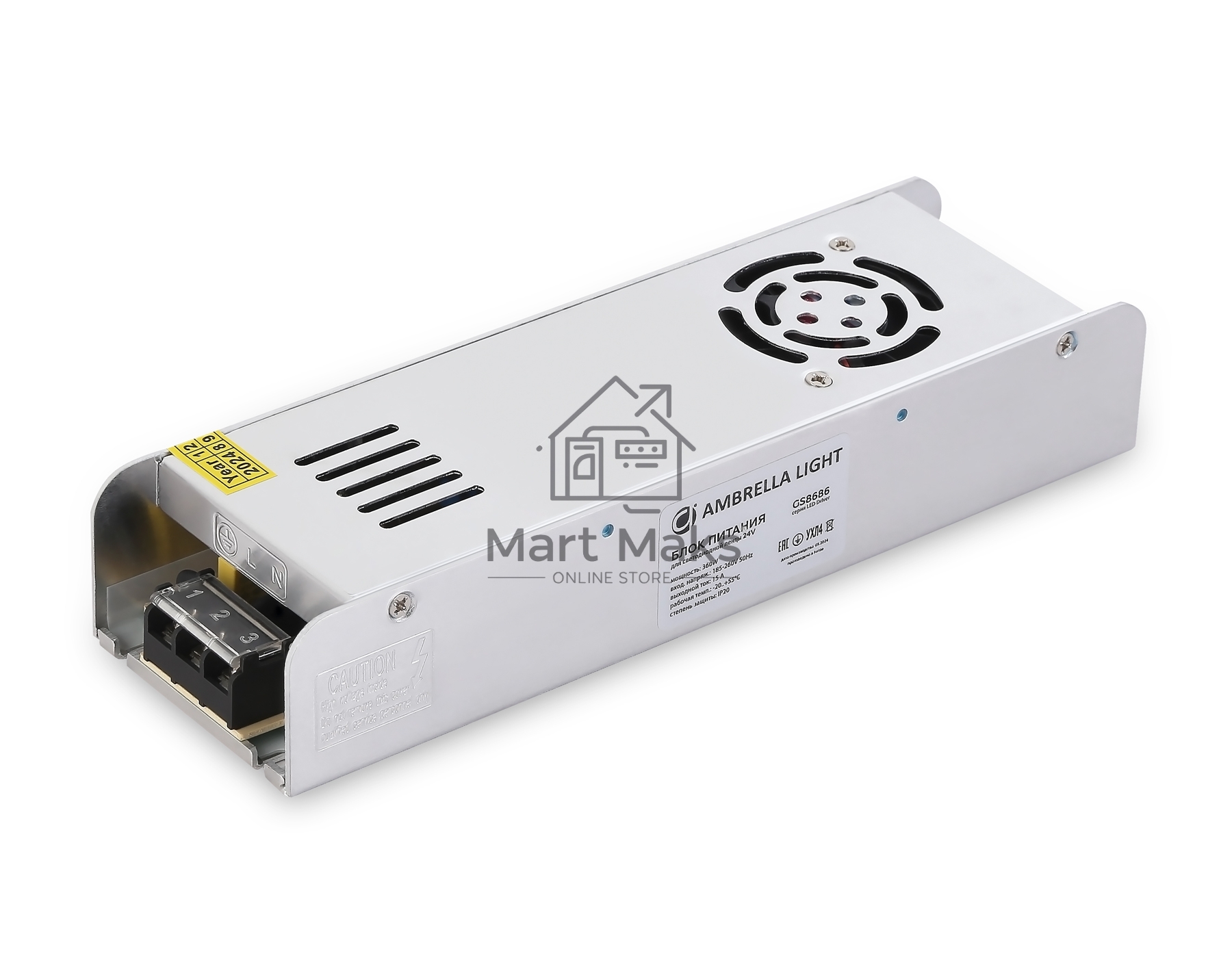 Блок питания 24V 360W 15A IP20 185-260V EMC 223*67*40