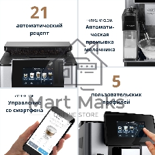 Кофемашина автоматическая DeLonghi ECAM610.74.MB черный/серебристый, исп. кофе - зерновой/молотый, 2.2 л, 1450 Вт, 19 Бар.