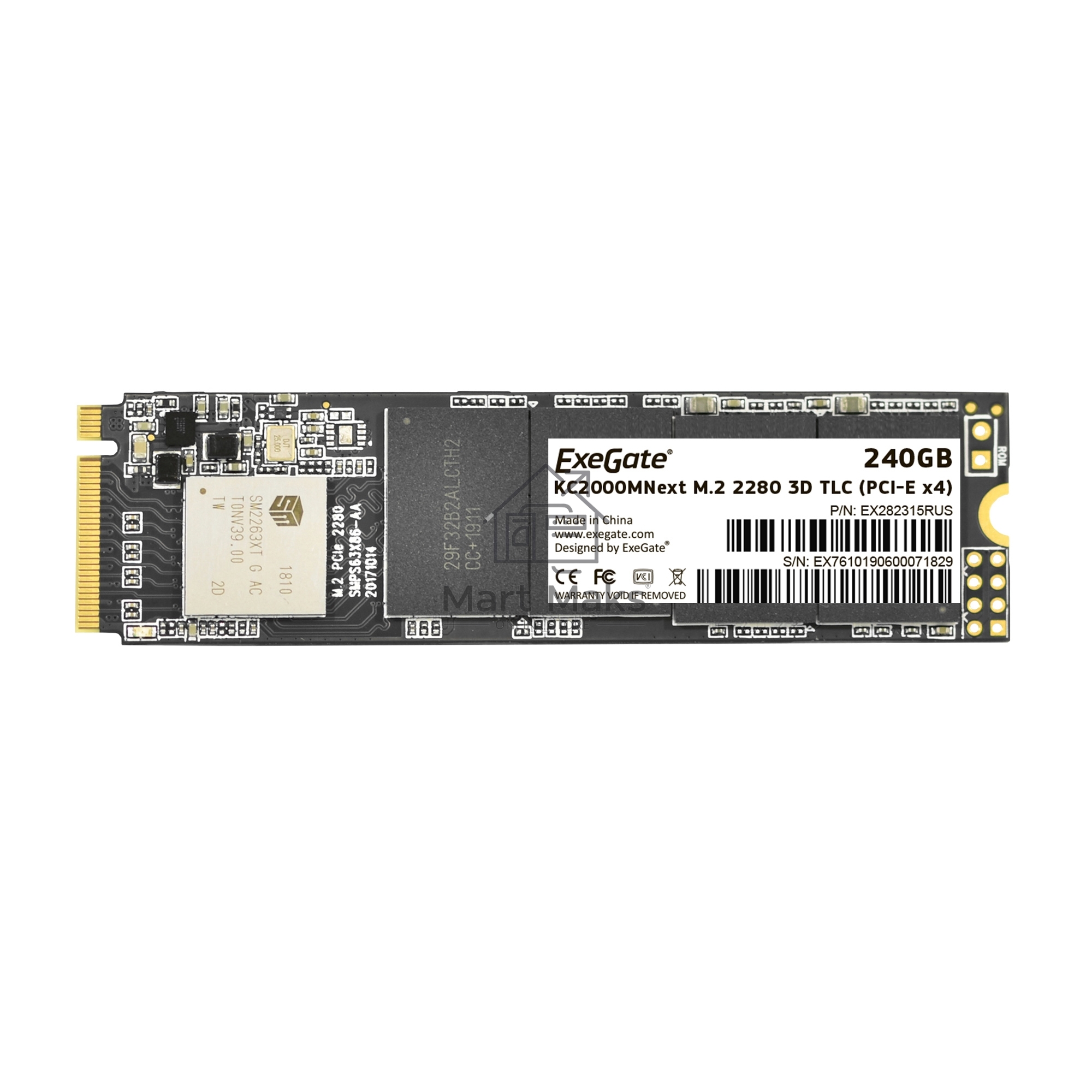 Накопитель SSD ExeGate Next KC2000TP240, 240Gb, M.2 2280, PCIe 3.0 x4, NVMe, R/W 1400/850