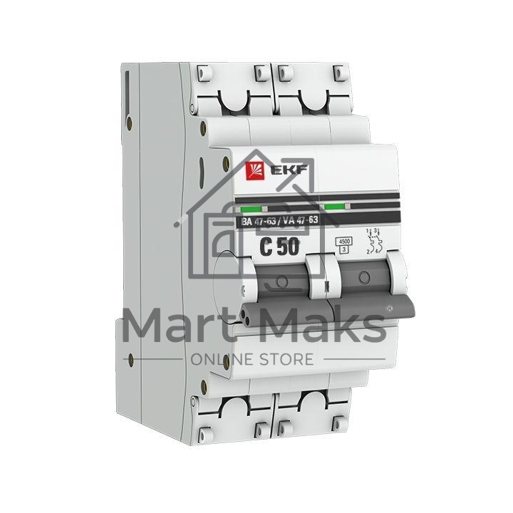 Автоматический выключатель EKF mcb4763-2-50C-pro 2P 50А (C) 4,5kA ВА 47-63 EKF PROxima