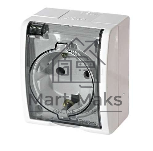Розетка 1-м ОП Simon15 с защ. крышкой с заземл. IP54 бел. Simon 1594445-030