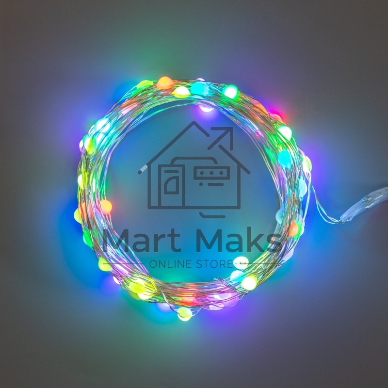 Гирлянда Роса 10м, 100LED, RGB, IP44, на батарейках 3хАА, с пультом 44 режима NEON-NIGHT