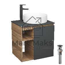 Тумба Bau Dream Blackwood 60 правая, графит, раковина BAU Dream круглая D41, смеситель для раковины высокий Hotel Black, черный, выпуск клик клак, черный