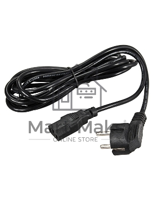 Шнур сетевой, евровилка угловая - евроразъем С13, кабель 3x0,75 мм², длина 1,8 метра (PE пакет) Rexant