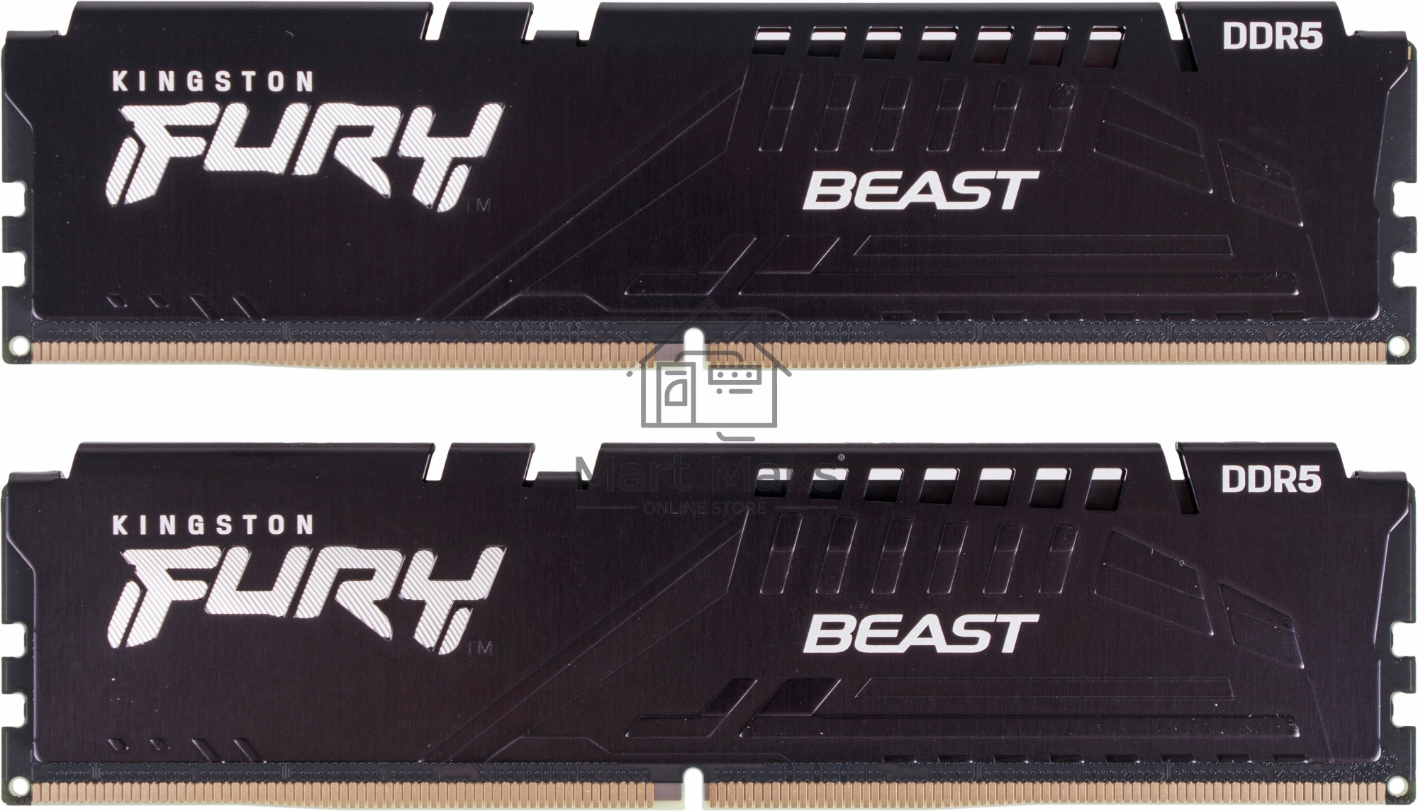 Оперативная память Kingston Fury Beast, DDR5, 32GB (2x16GB), 5200MHz, CL40, DIMM, радиатор, черный