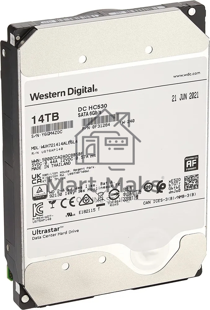 Жесткий диск HDD HGST SATA Server 14Tb Ultrastar DC HC530 7200 6Gb/s 512MB (individual service box,1pc/box) 1 year warranty (replacement WUH721414ALE6L4, ST14000NM000J, ST14000NM001G, ST12000NM0008, HUH721212ALE604, MG07ACA14TE)
