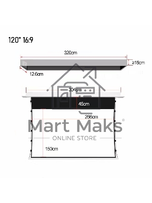 Экран для проектора S'OK SCPSMC-266X150ED45GF для встраивания в потолок моторизованный 120'' с боковым натяжением, полотно Grey Fiberglass, экстрадроп 45см
