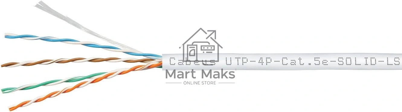 Кабель витая пара UTP (U/UTP) Cabeus UTP-4P-Cat.5e-SOLID-LSZH-WH cat.5e, 4 пары (24 AWG), одножильный, белый, LSZH, нг(А)-HF, (305 м)