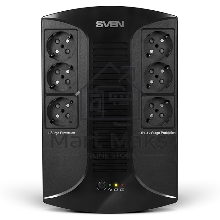 Источник бесперебойного питания SVEN UP-L1000E 1000VA/500W (6 розеток: 3х UPS/сетевой фильтр+3 x сетевой фильтр)