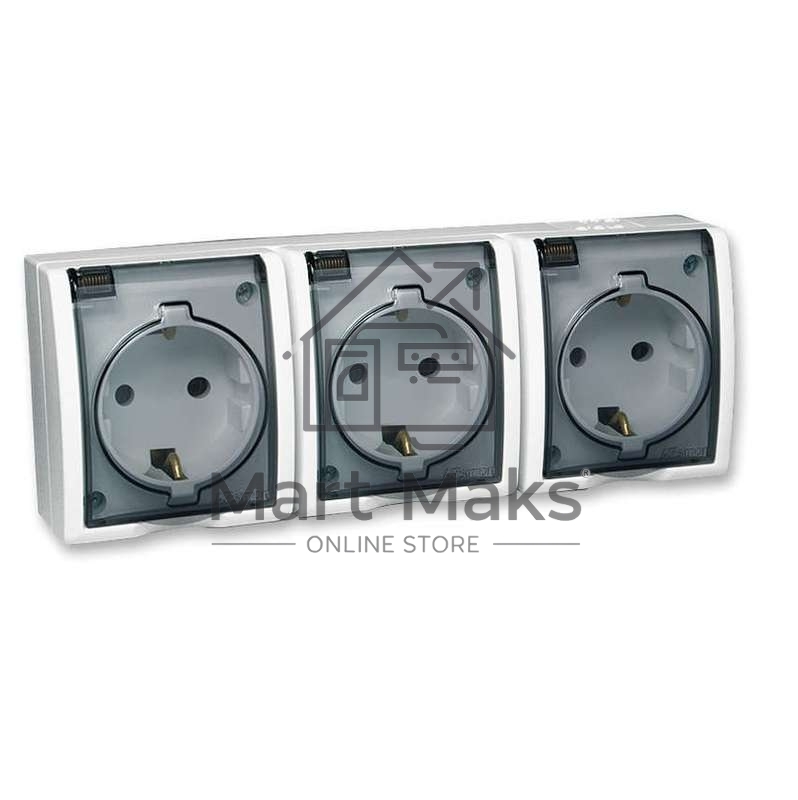 Розетка 3-м ОП Simon15 с защ. крышкой с заземл. IP54 бел. Simon 1594437-030