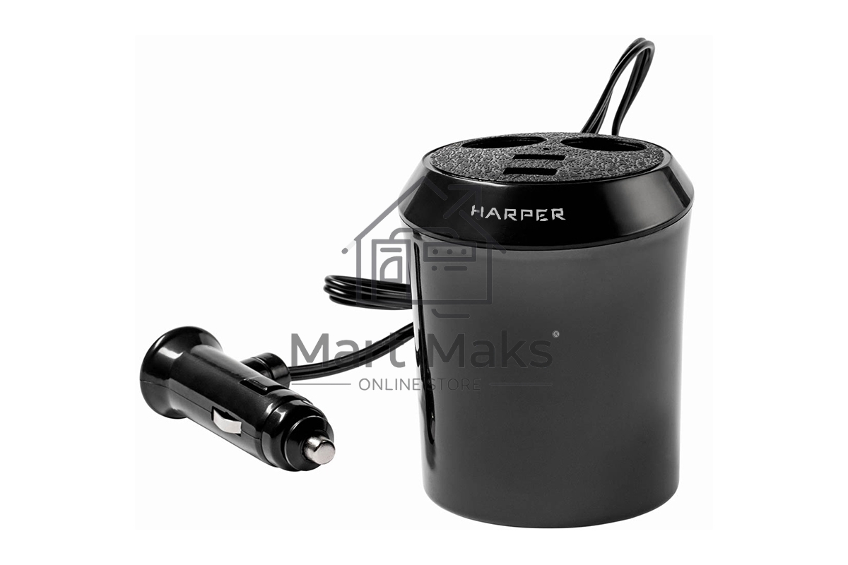Разветвитель в прикуриватель Harper DP-186 (2 гнезда+2 USB, вход 12/24В, установка в подстаканник)
