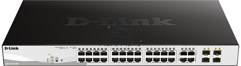 Коммутатор D-Link DGS-1210-28P/FL1A, L2 Managed Switch with 24 10/100/1000Base-T ports and 4 100/1000Base-T/SFP combo-ports (24 PoE ports 802.3af/802.3at (30 W), PoE Budget 193 W).8K Mac address, 802.3x Flow Co