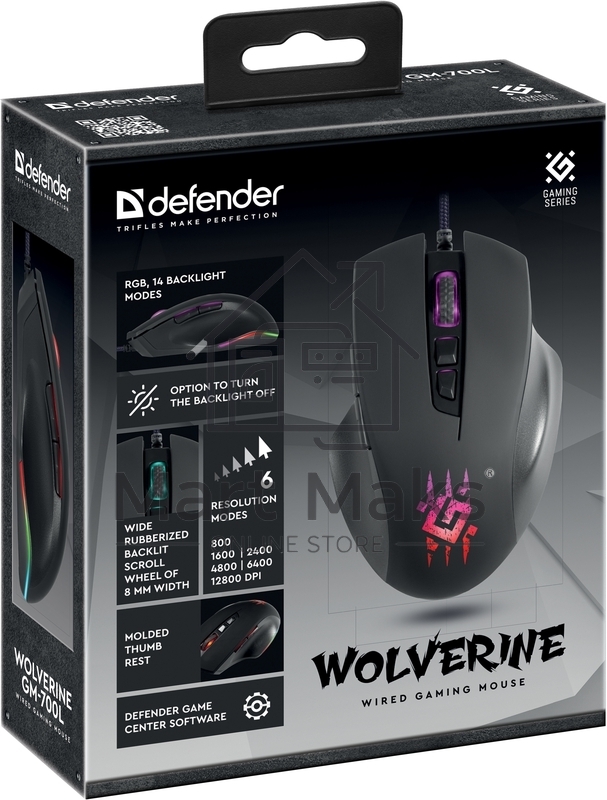 Мышь проводная Defender Wolverine GM-700L черный, 12800 dpi, USB, кнопки - 7