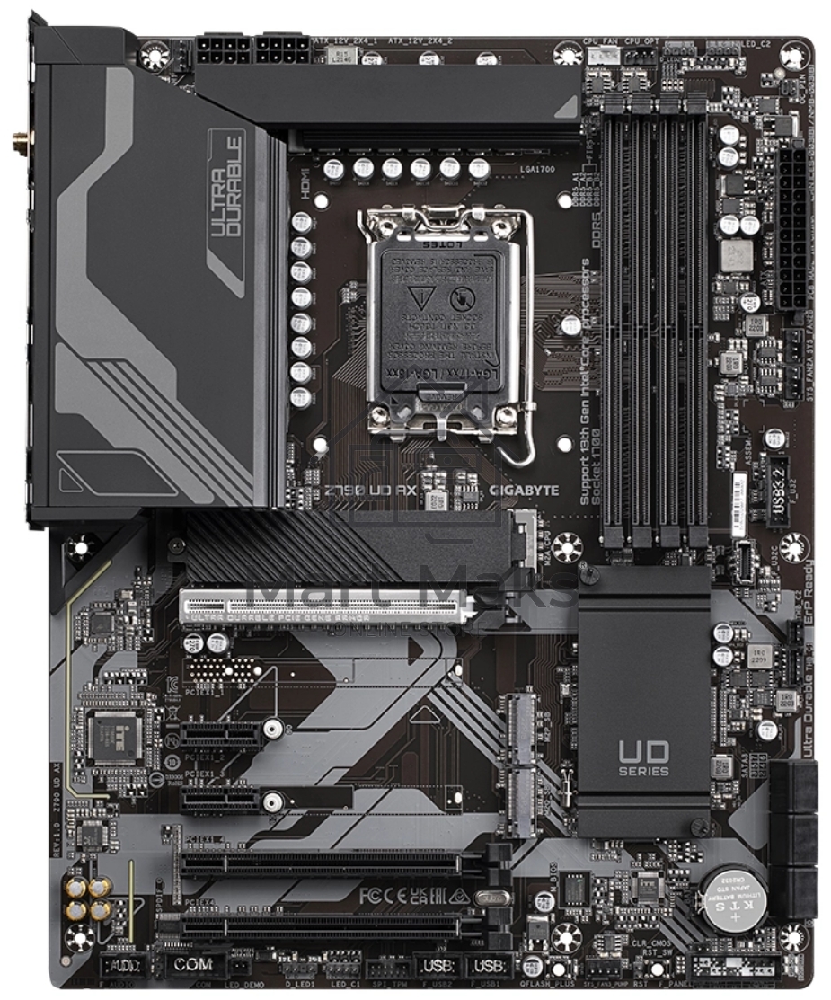 Материнская плата Gigabyte Z790 UD AX (1.2), LGA 1700, Intel Z790, 4xDDR5, 6xSATA, 3xM.2, 1xPCIe 5.0 x16, 1xPCIe 4.0 x4, 1xPCIe 3.0 x1, 1xHDMI, 1xDP, 1x 2.5Gb LAN, 4xUSB-A 2.0, 4xUSB-A 3.2 Gen 1, 1xUSB-A 3.2 Gen 2, 1xUSB-C 3.2 Gen 2x2, 7.1, ATX