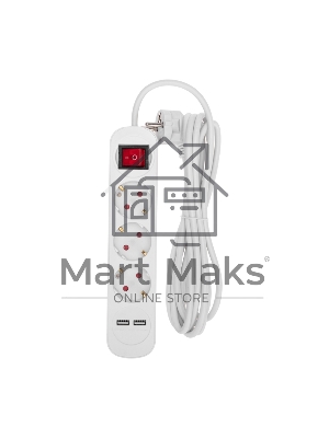 Удлинитель STANDARD 3 гнезда, 3м, 3х1,0мм², с/з, с выключателем, 2 USB, белый Rexant