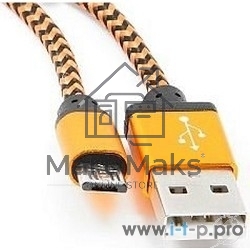 Кабель Gembird USB 2.0 Cablexpert CC-mUSB2oe1m, AM/microBM 5P, 1м, нейлоновая оплетка, алюминиевые разъемы, оранжевый, пакет