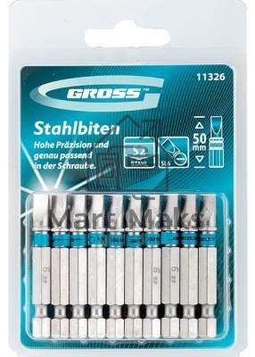 Набор бит GROSS 11326sl6.0х50 сталь s2 10шт