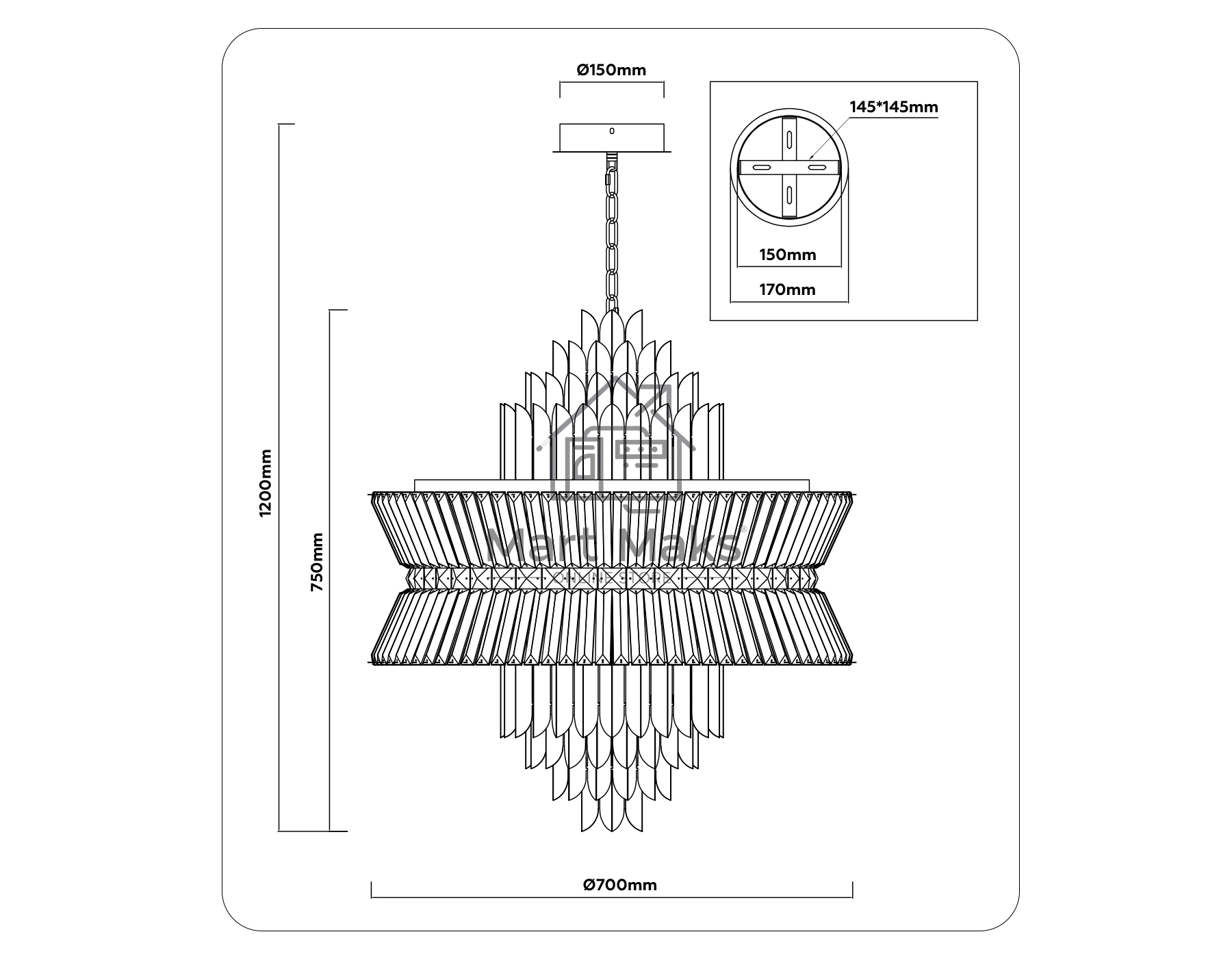 Люстра Ambrella light LH41026/18 BK/CL черный/прозрачный E14*18 max 40W D700*750