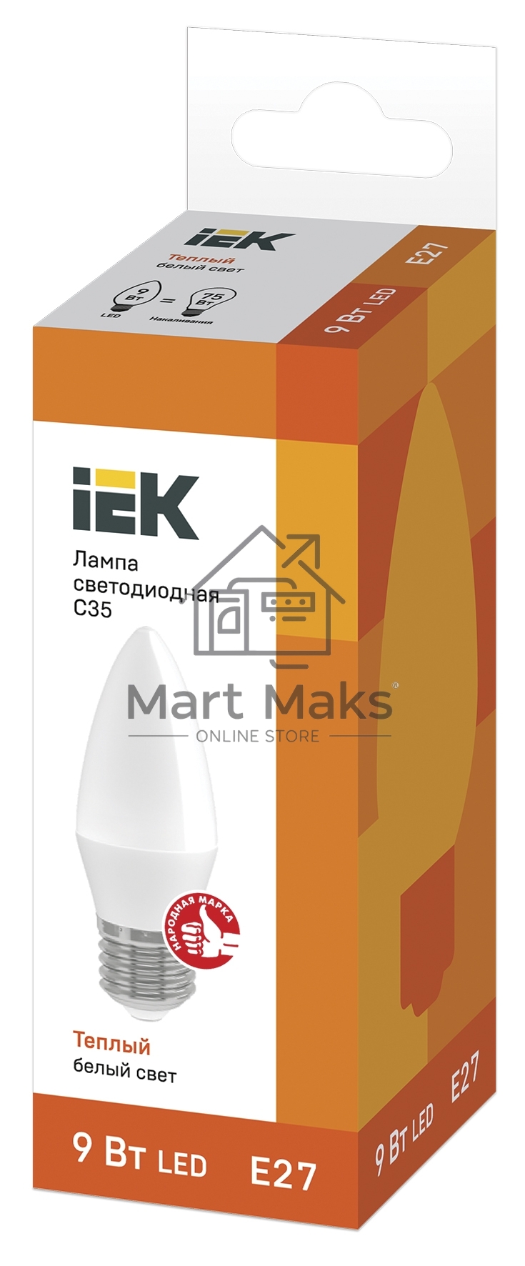 Лампа светодиодная LED 9Вт 230В 3000К E27 свеча LLE-C35-9-230-30-E27 IEK