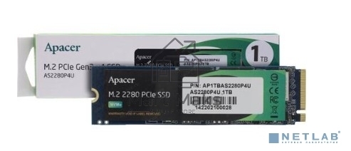Накопитель SSD Apacer AS2280P4U, 1Tb, M.2 2280, PCIe 3.0 x4, NVMe, R/W 3500/3000