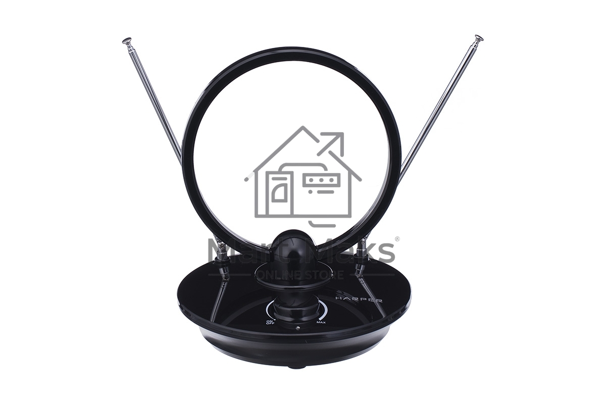 Телевизионная антенна Harper ADVB-2969 (комнатная, активная;DVB-T2; VHF / UHF (174–230 MHz, 470-862 MHz); 25 dB; 75 ; 3 dB; 1м)