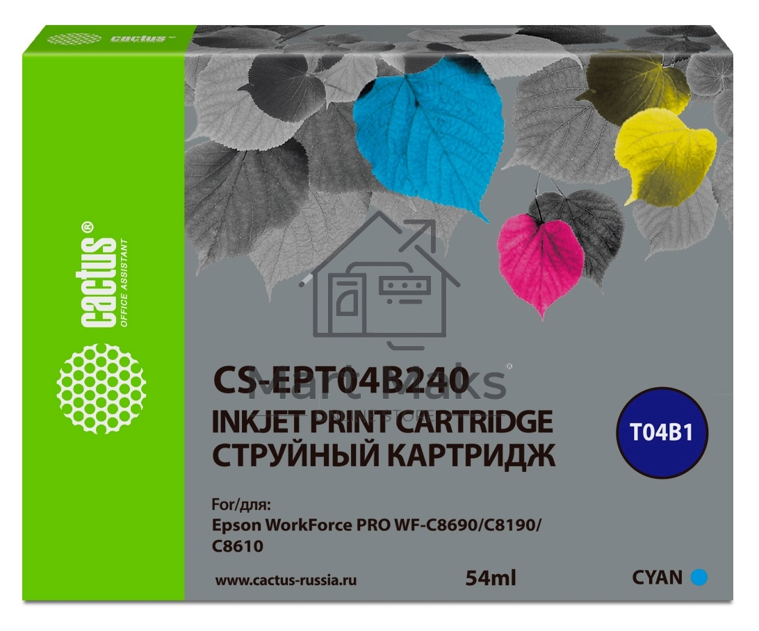 Картридж струйный Cactus CS-EPT04B240 голубой (54 мл) для Epson WorkForce Pro WF-C8190, WF-C8690
