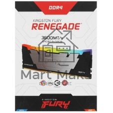 Оперативная память Kingston Fury Renegade, DDR4, 64GB (4x16GB), 3600MHz, CL16, DIMM, с радиатором, RGB, серебристый/черный