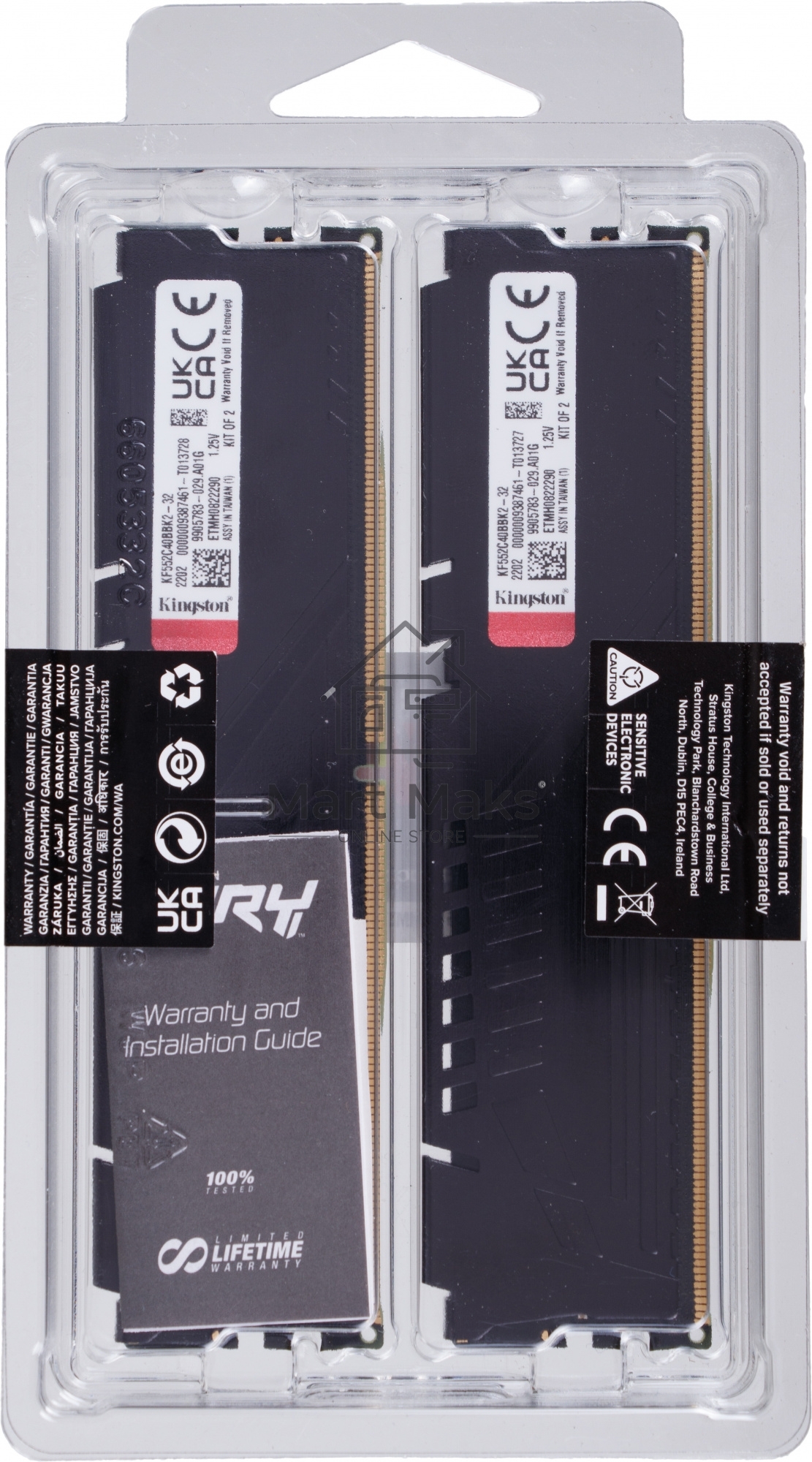 Оперативная память Kingston Fury Beast, DDR5, 32GB (2x16GB), 5200MHz, CL40, DIMM, радиатор, черный