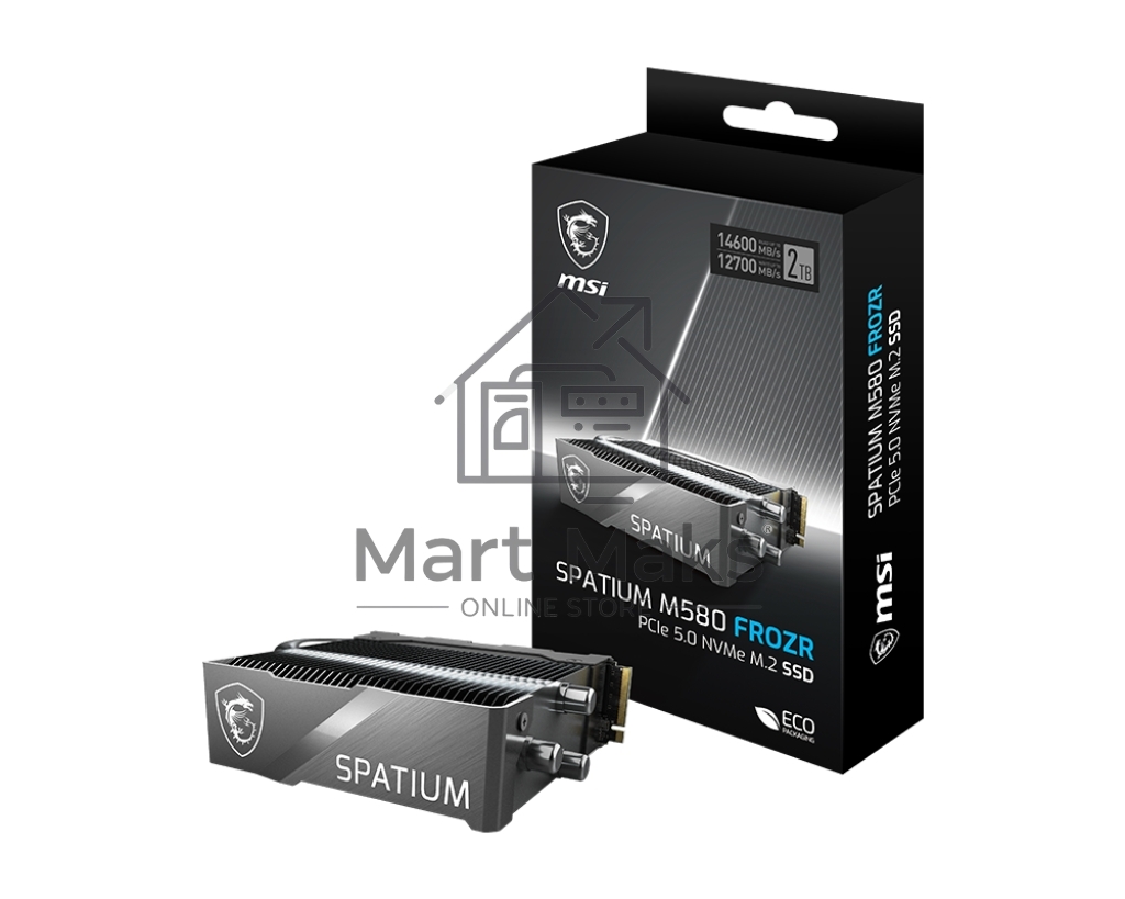 Накопитель SSD MSI 2Tb SPATIUM M580 M.2(22x80мм), NVMe, PCIe 5.0 x4, 3D TLC, R/W 14600/12700, IOPs -/-, DRAM buffer 4096, TbW 1400, DWPD 0.33, with Heat Spreader