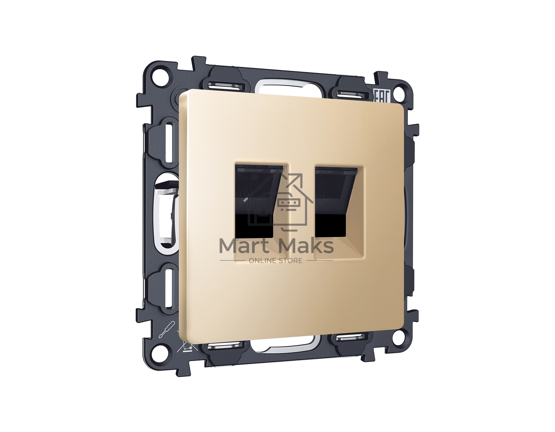 Комплект механизма компьютерной двойной розетки RJ-45 (8P8C) CAT6 с автоматической защитной шторкой ALFA Шампань QUANT (AP6121, VM189) MA612110