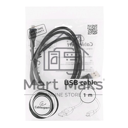 Кабель USB 2.0 Pro Cablexpert CCP-mUSB2-AMBM-1M, AM/microBM 5P, 1м, экран, черный, пакет