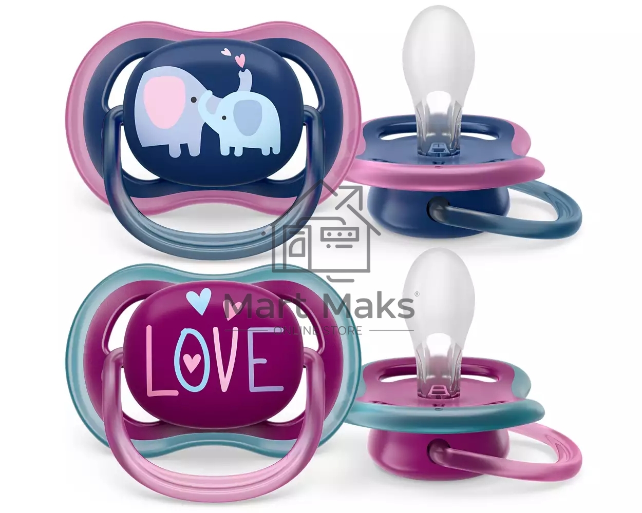 Пустышка Philips ultra air, слоники/LOVE, 18+ мес., 2 шт.