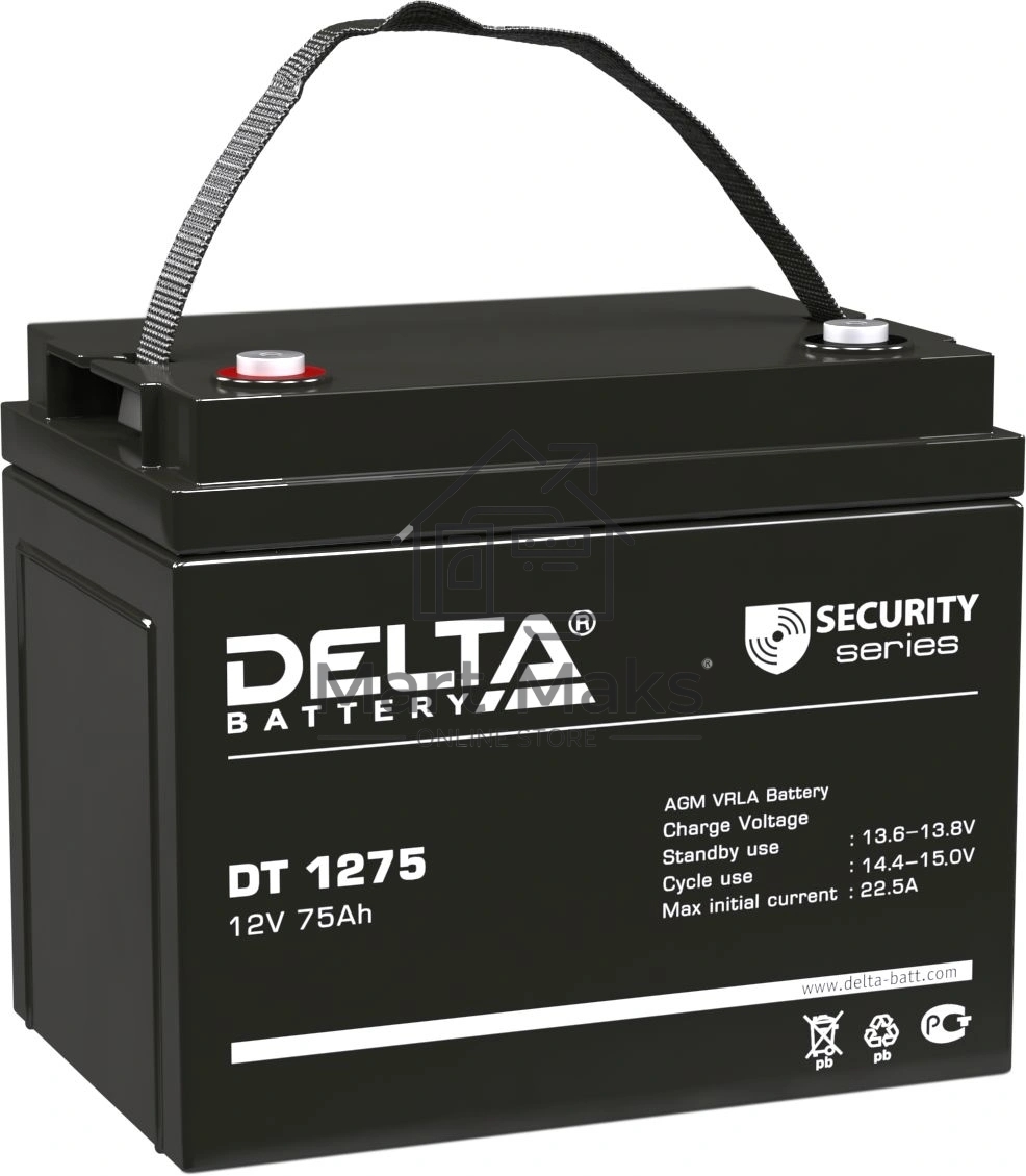 Аккумуляторная батарея Delta DT 1275 напряжение 12В, емкость 75Ач (259х169х213mm)