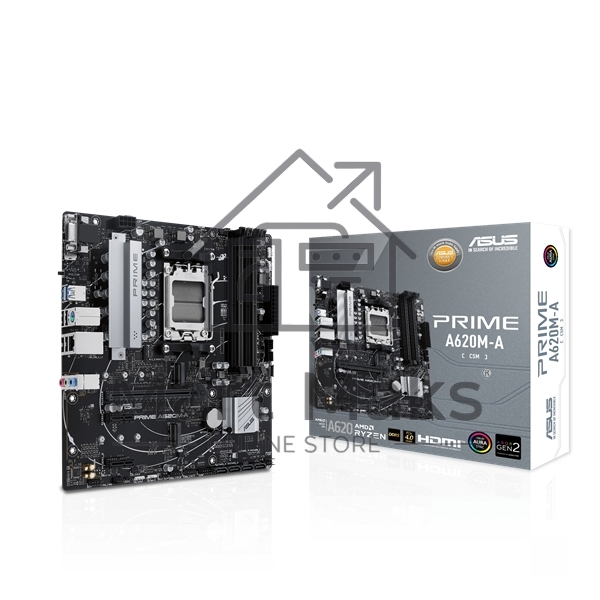 Материнская плата ASUS PRIME A620M-A-CSM, AM5, AMD A620, 2xDDR5, 4xSATA, 2xM.2, 1xPCI-E 4.0 x16, 1xHDMI, 1xDP, 1xVGA, 1x 1Gb LAN, 2xUSB-A 3.2 Gen 1, 4xUSB-A 2.0, 3x3.5 мм, 7.1, Micro-ATX