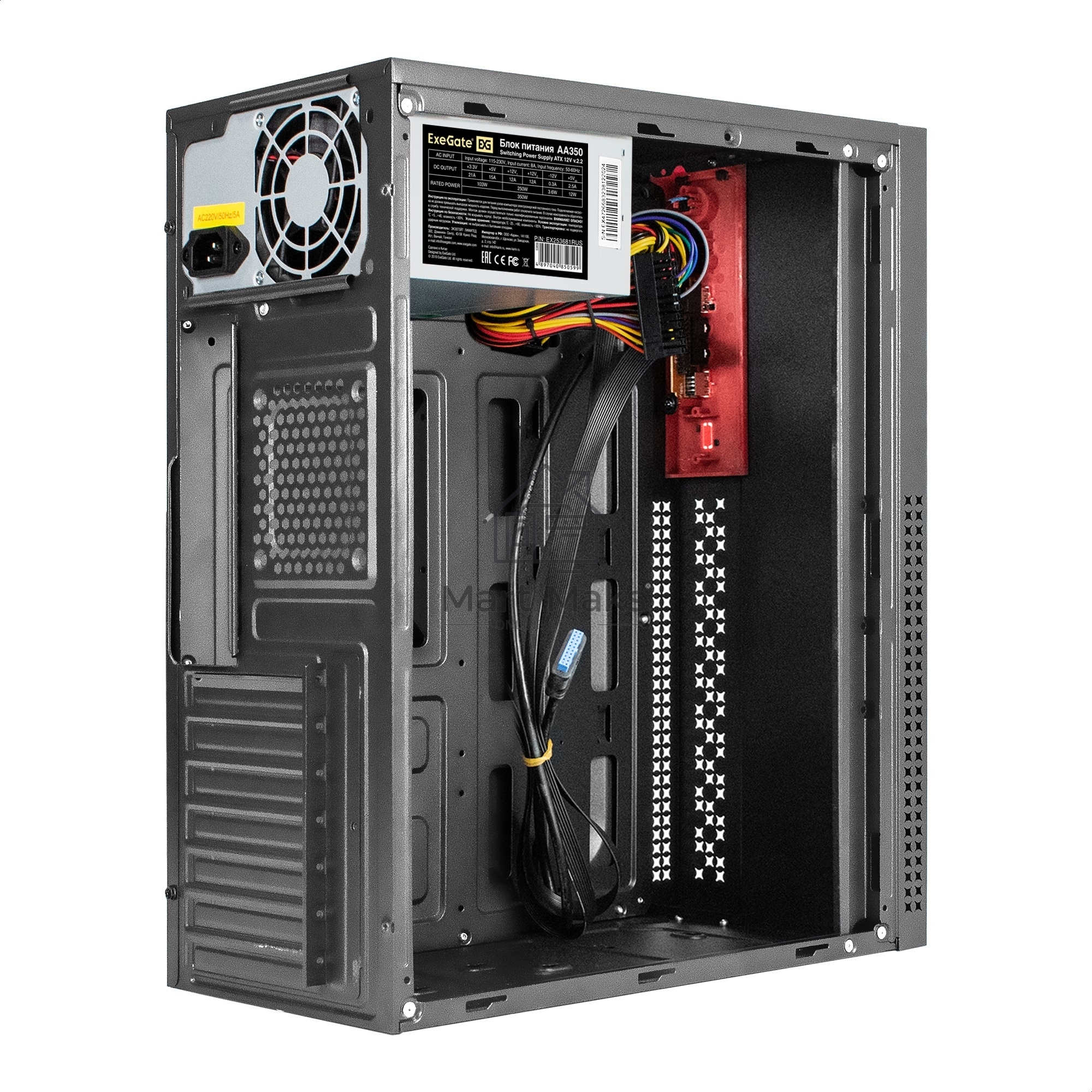 Компьютерный корпус Miditower ExeGate AA-443U-AA350 (ATX, AA350 8 см, 2*USB+1*USB3.0+HD Audio, черный)