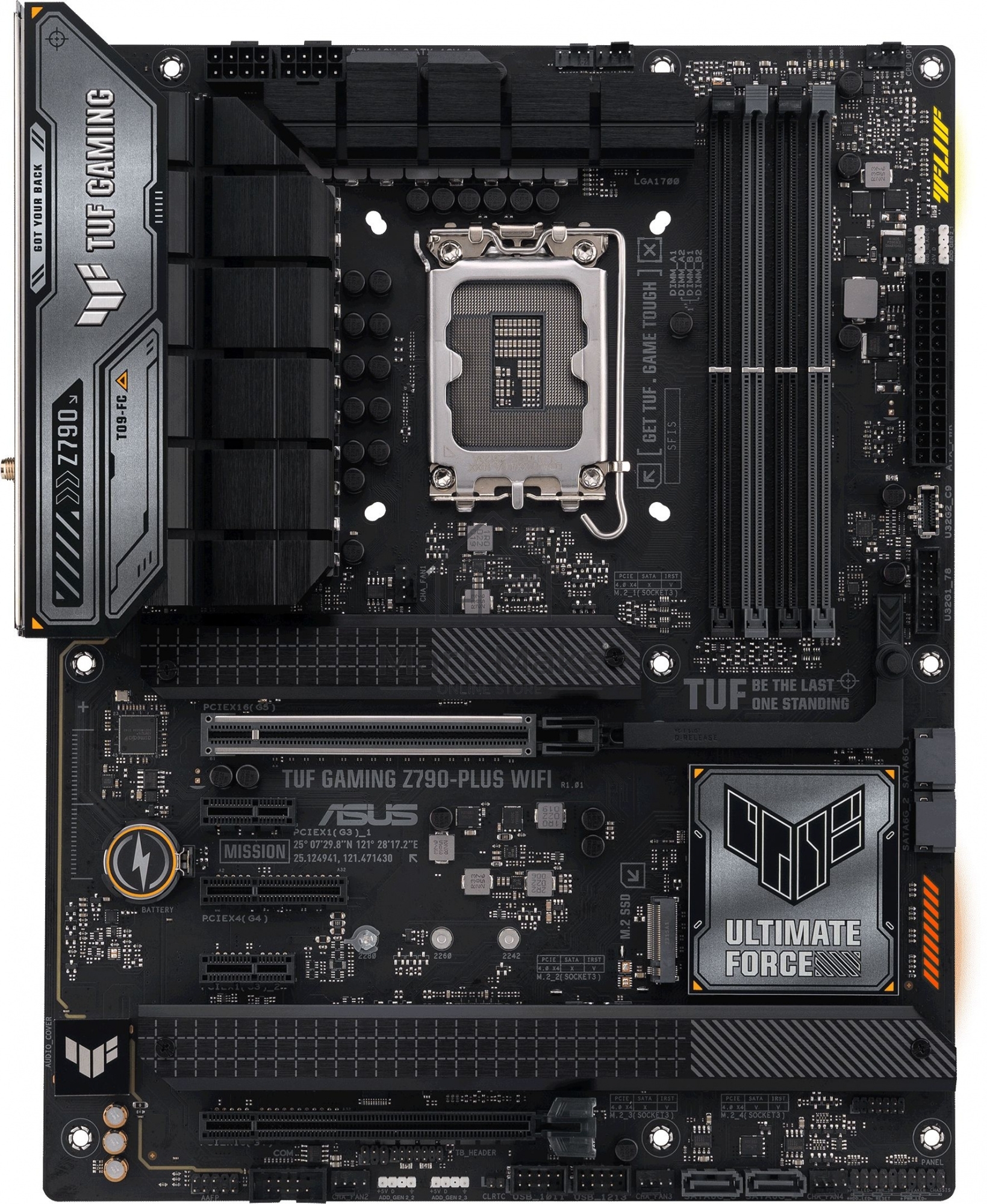 Материнская плата ASUS TUF GAMING Z790-PLUS WIFI, LGA 1700, Intel Z790, 4xDDR5, 4xSATA, 4xM.2, 1xPCIe 5.0 x16, 1xPCIe 4.0 x4, 2xUSB-A 3.2 Gen 2, 4xUSB-A 3.2 Gen 1, 1xUSB-C 3.2 Gen 2, 1xUSB-C 3.2 Gen 2x2, 1x2.5Gb LAN, 5x3.5 мм, 7.1, Standard-ATX