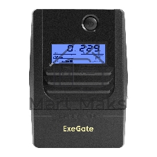 ИБП ExeGate Smart LB-600.LCD.AVR.2SH (600VA/360W, LCD, AVR, 2*Schuko, батарея 12V 7.2Ah, Black)