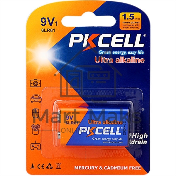 Щелочной/алкалиновый элемент питания PKCELL 6LR61-1B тип - 9V(Крона) 1 шт в блистере