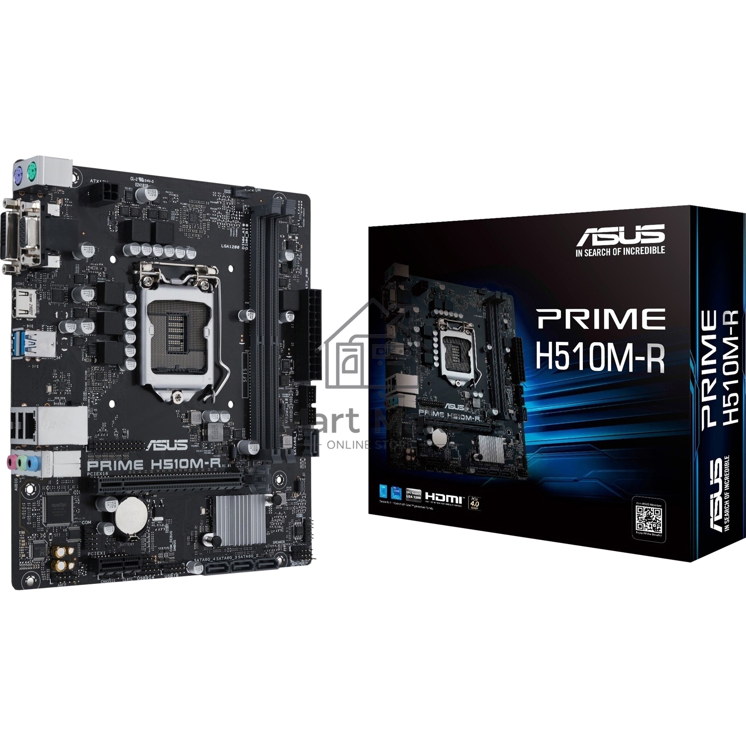 Материнская плата ASUS PRIME H510M-R-SI, LGA1200, Intel H510, 2xDDR4, 4xSATA, 1xPCIe 4.0 x16, 1xPCIe x1, 1xDVI-D, 1xHDMI, 1xVGA, 1x1Gb LAN, 2xUSB-A 5Gbps, 2xUSB-A, 3x3.5 мм, 7.1, PS/2, COM, LPT, mATX