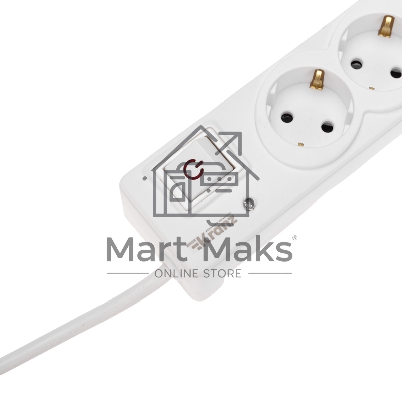 Сетевой фильтр 5 гнезд, 3м, 3х1,5мм², с автовыкл, 2 USB, белый KRANZ