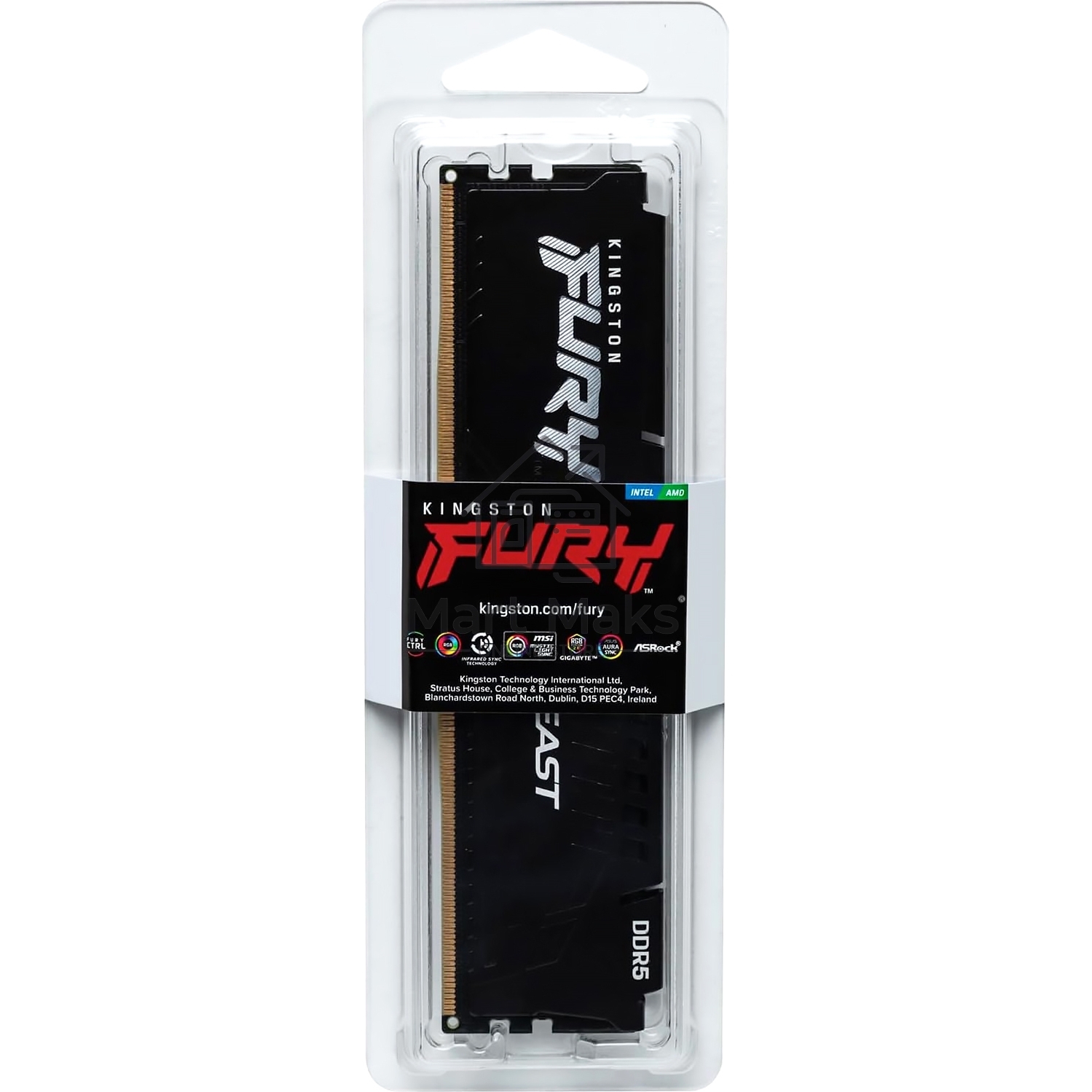 Оперативная память Kingston Fury Beast, DDR5, 32GB (1x32GB), 6000MHz, CL30, DIMM, с радиатором, черный