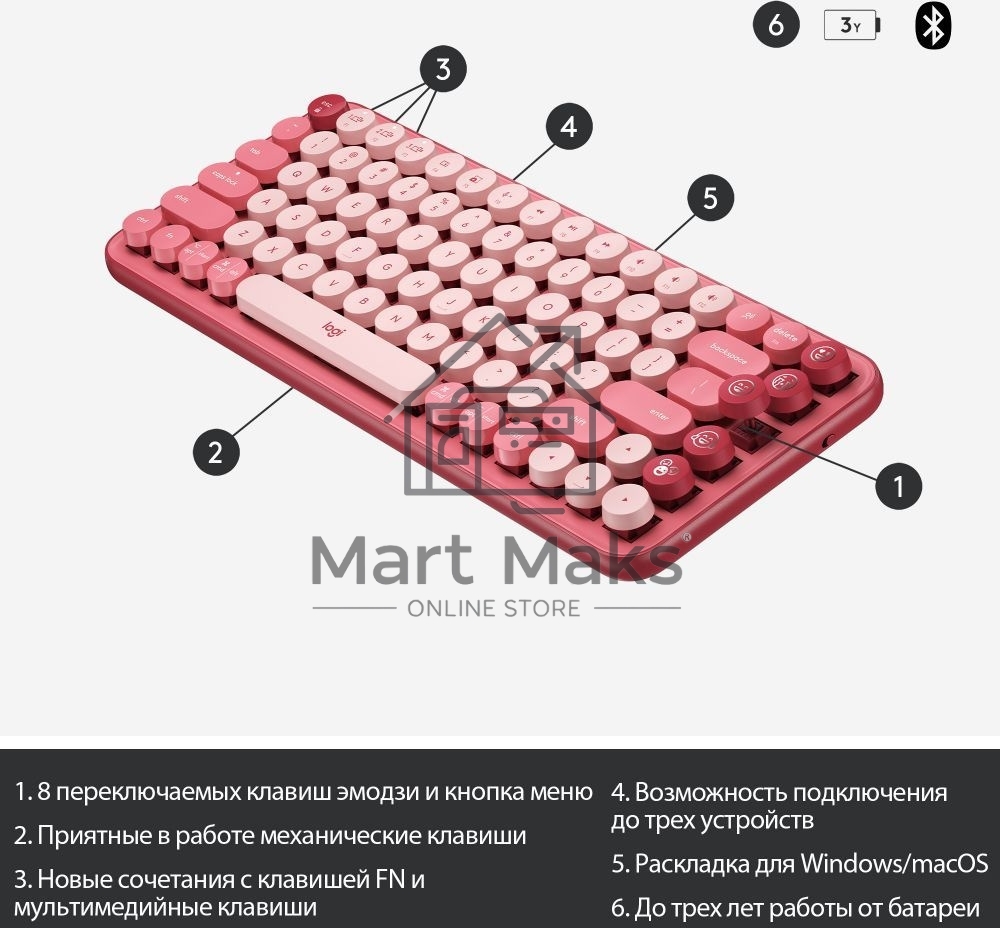 Клавиатура беспроводная Logitech POP KEYS, Heartbreaker Rose (M/N: YR0080/CU0021)