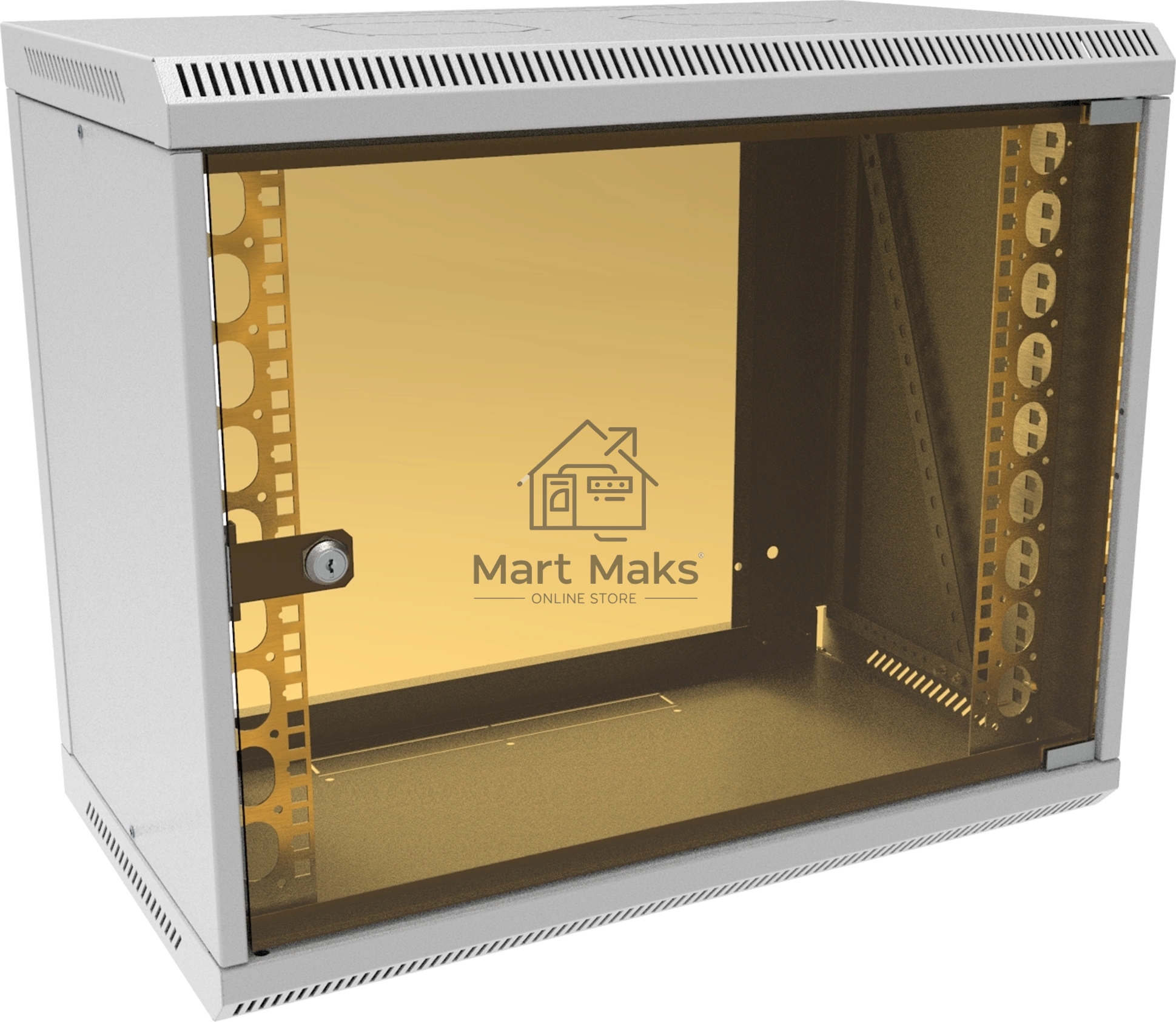 Шкаф коммутационный Suprlan (05-1090) настенный 9U 600x350мм пер.дв.стекл направл.под закл.гайки RAL 7035 285мм 15кг 500мм