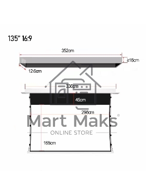 Экран для проектора S'OK SCPSMC-298X168ED45GF для встраивания в потолок моторизованный 135'' с боковым натяжением, полотно Grey Fiberglass, экстрадроп 45см